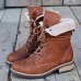 Large Size Women Comfy Warm Lined Lace  up Casual Brown Tooling Boots