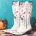 Women Floral Sweet Embroidery Leather Pointy  toe Chunky Heel Mid  calf Knight Boots