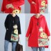 autumn red new hooded cotton coats plus size print big pocket cardigans outwear