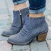 Large Size Women Casual Retro Side  zip Chunky Heel Boots